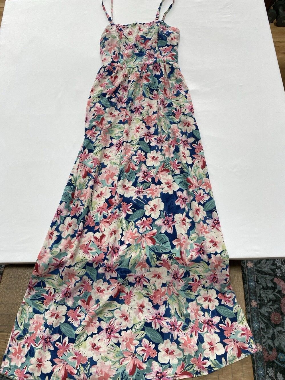 Lily Rose Womens Small Tropical Floral Maxi Dress Hawaiian Smocked